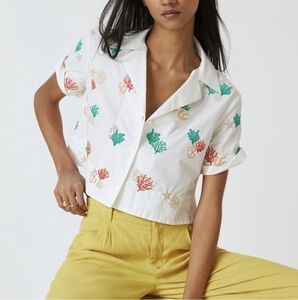 Maeve Anthropologie Cropped Embroidered Top